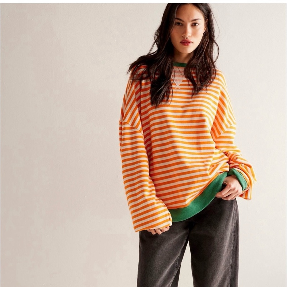 WE THE FREE 💫Striped Orange and Green Women's Top